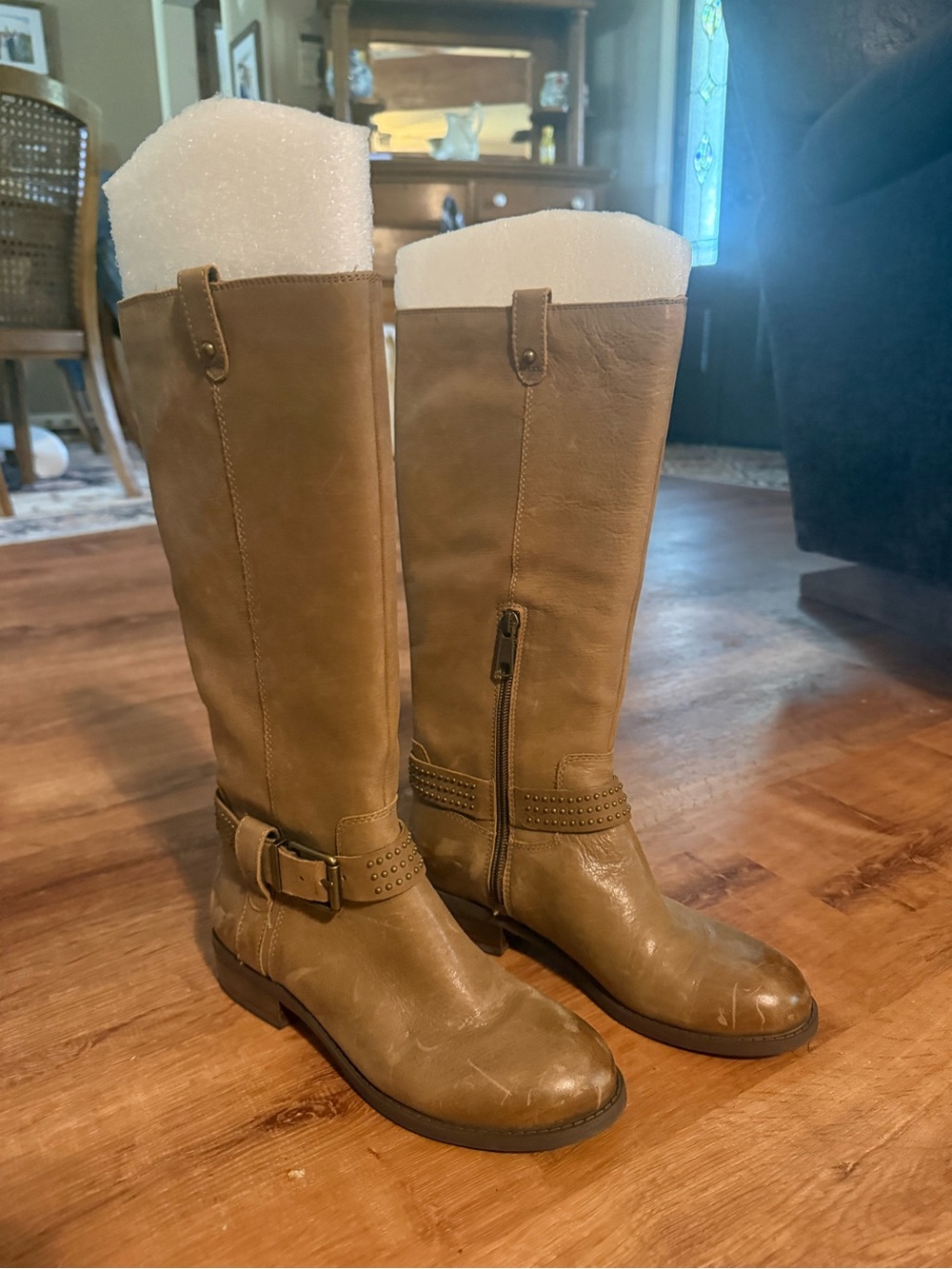 Jessica Simpson 15 inch High Buckle Riding Boots in Tan size 7